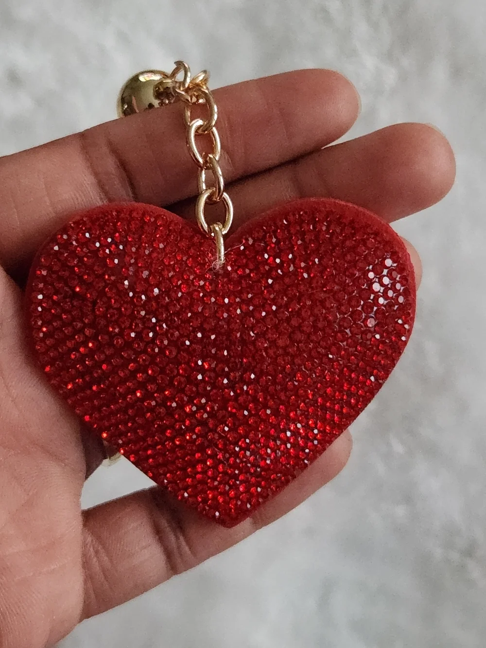 Red Heart Rhinestone Keychain Sparkling Bag Charm